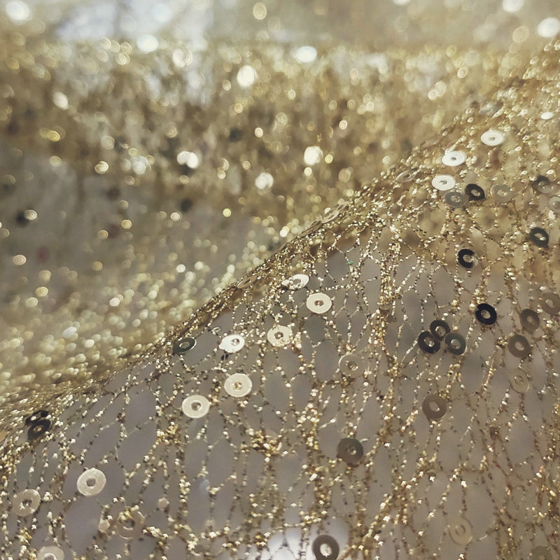 Crystal Mesh Fabric - Twarda siatka, białe złoto, cekinowa siatka