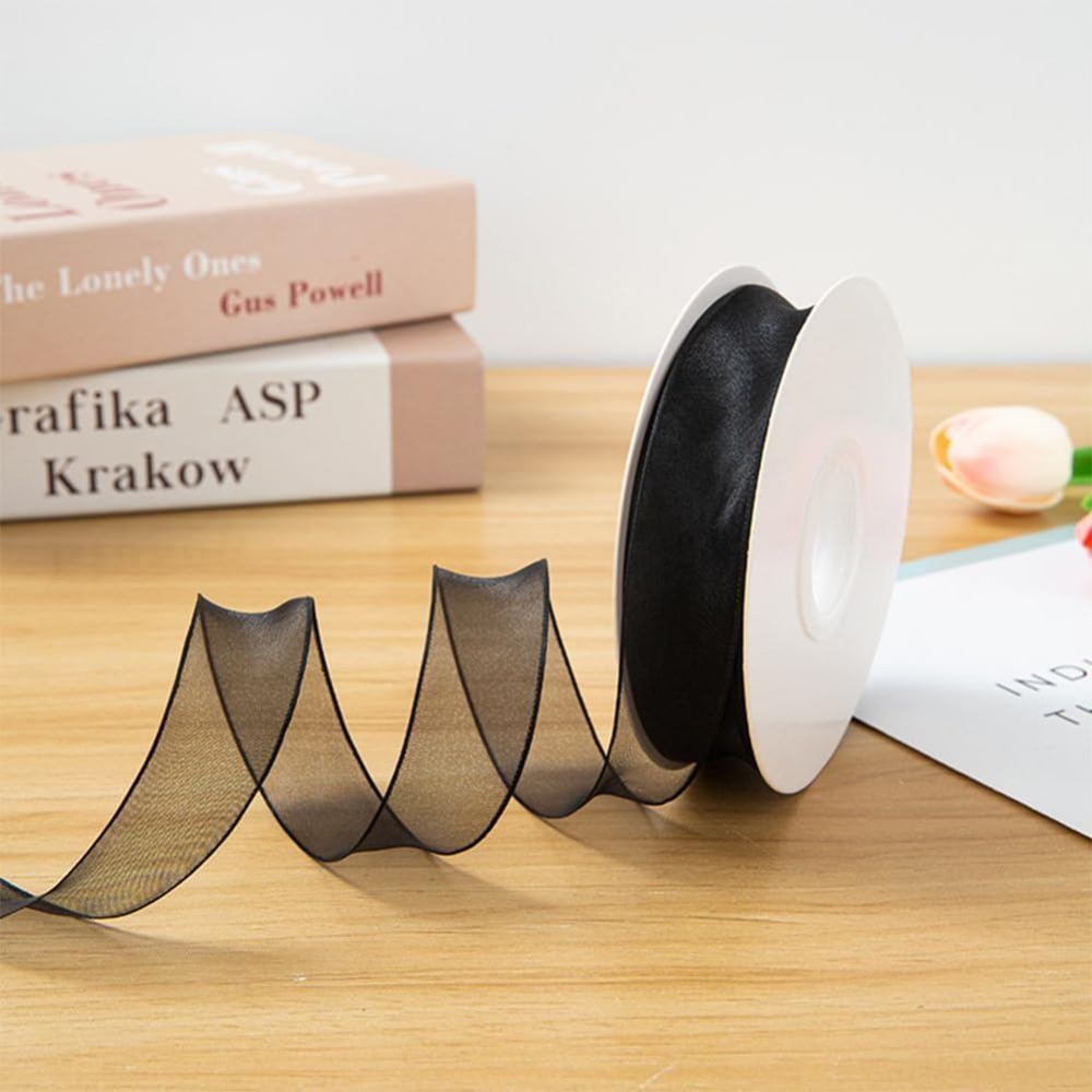 1-calowa czarna wstążka z orga – Organza Ribbon Spool recenzja i cena